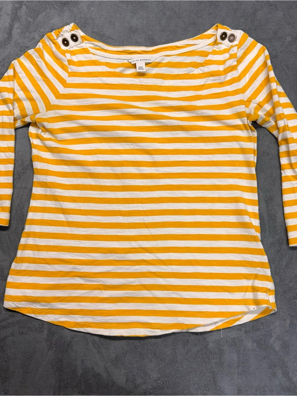 Banana Republic Yellow and White Striped Long Sleeve Boatneck Top